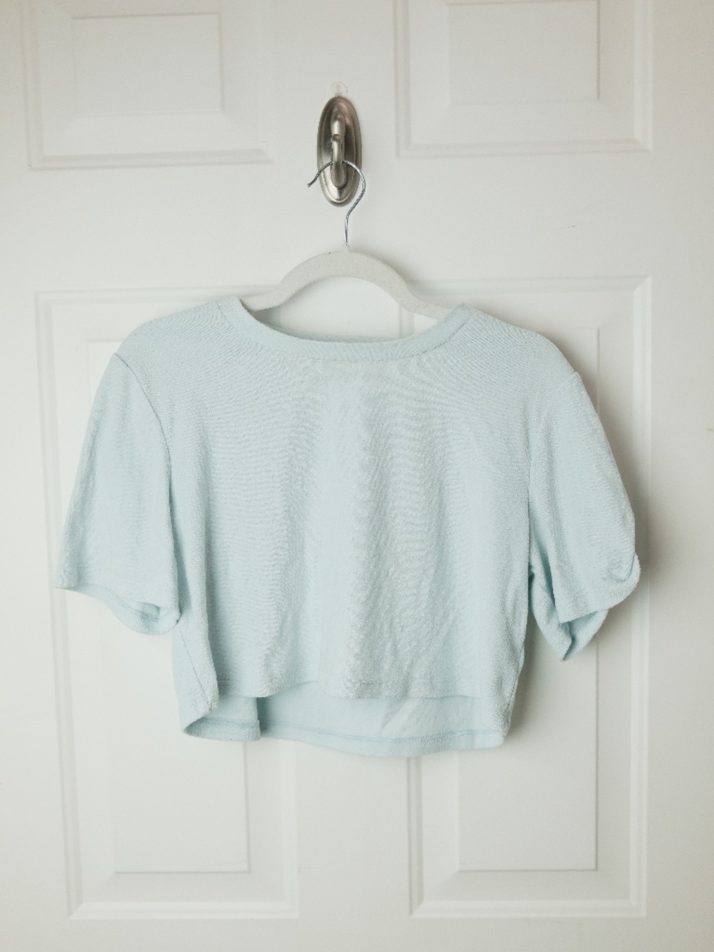 Reformation Jeans Women’s Medium Light Blue Terry Cloth Cropped Boxy Tee Top